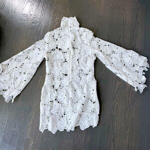 (NEW)White Floral Crochet Lace Long Sleeve Top